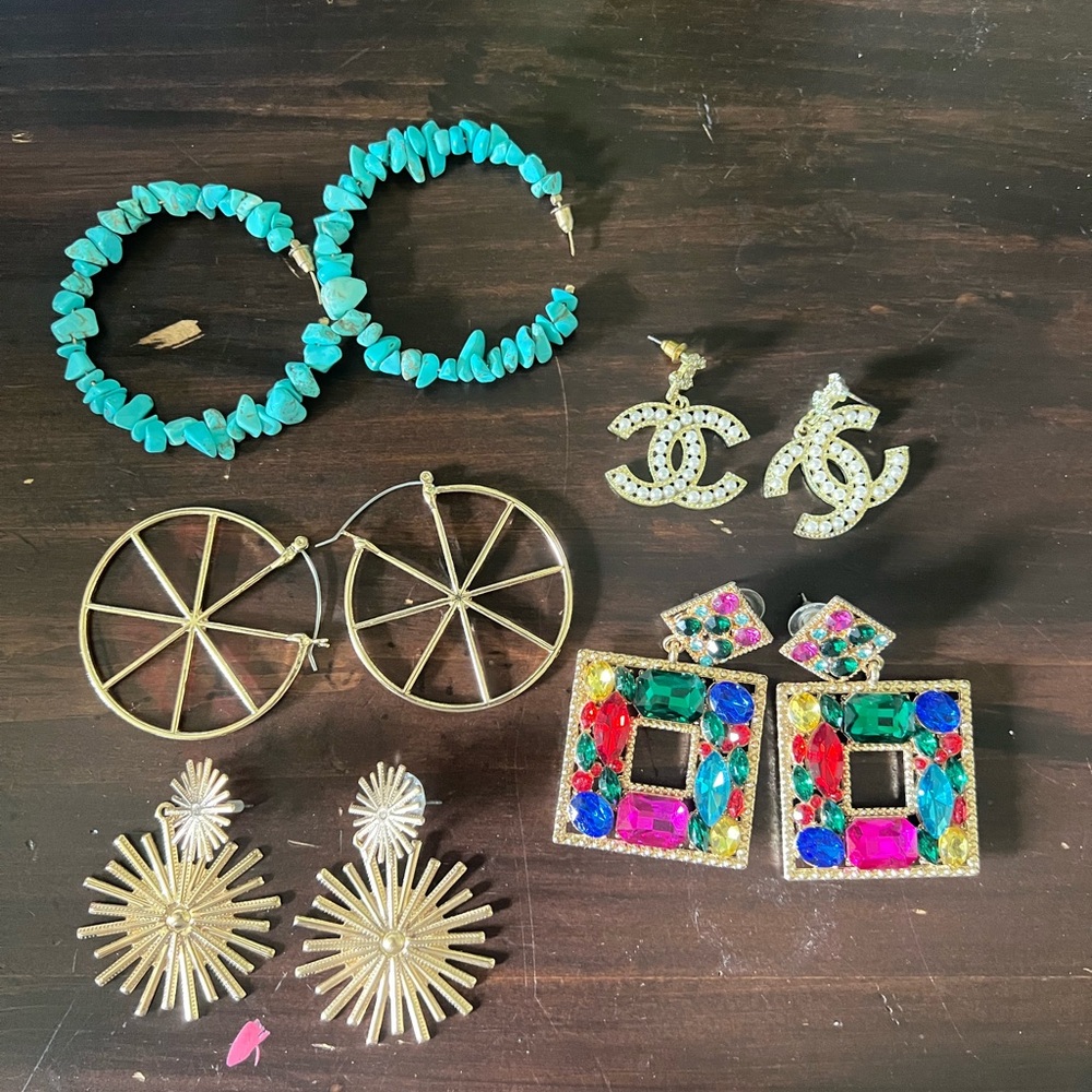Gold and Multicolor Statement Earrings Set